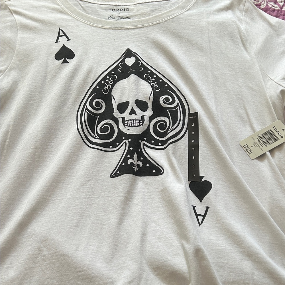 torrid White Tee with Black Ace of Spades Skull Graphic